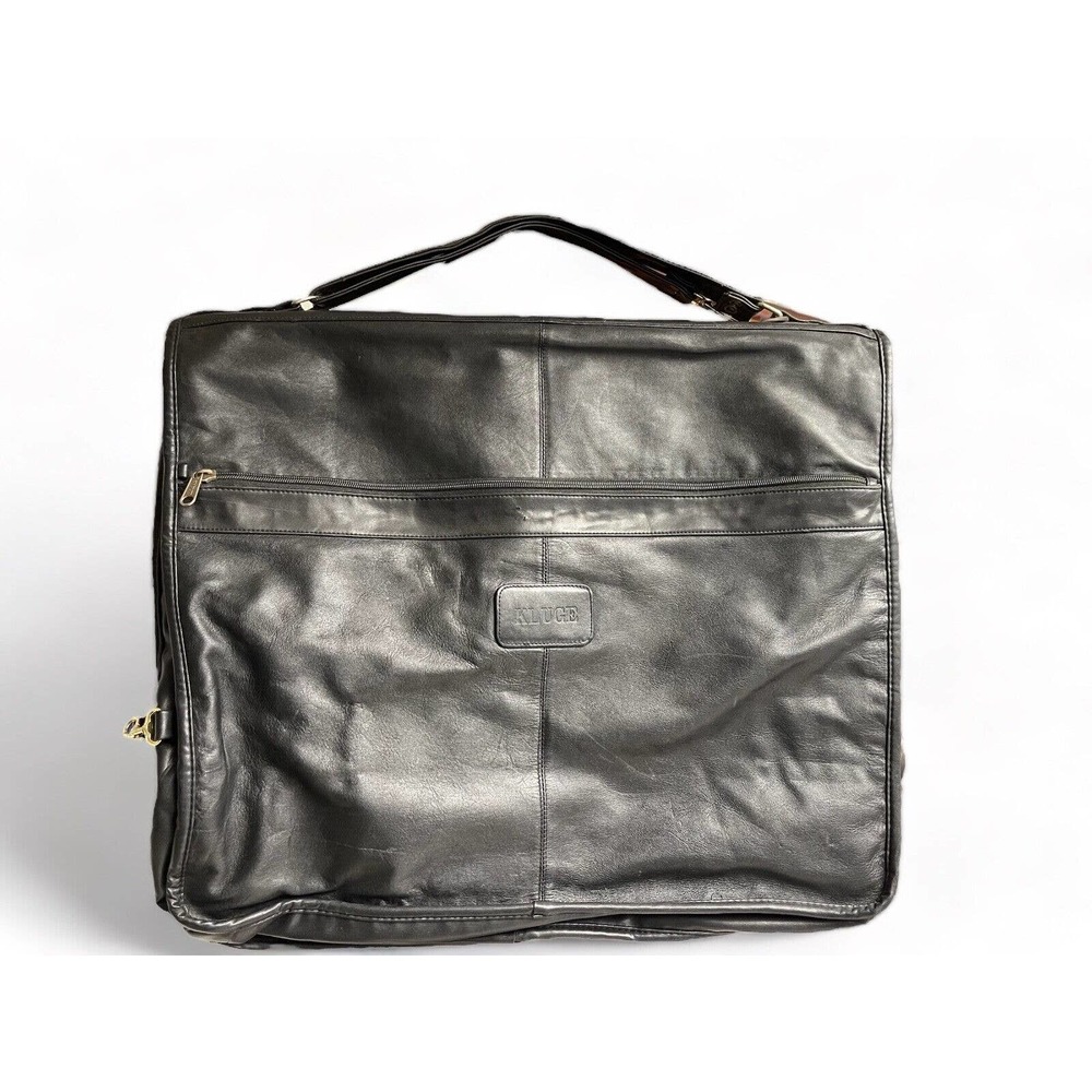 Kluge Black Leather Bifold Garment Bag with Shoe Storage Shoulder Strap Zippered